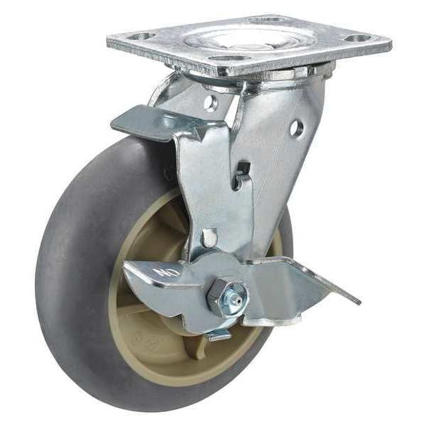 Swivel Plt Cstr w/Brk, 600 lb., 65 Shore A