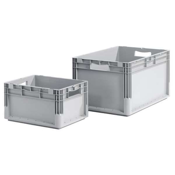 Straight Wall Container, Gray, Polypropylene, 24 in L, 16 in W, 5 in H, 0.8 cu ft Volume Capacity