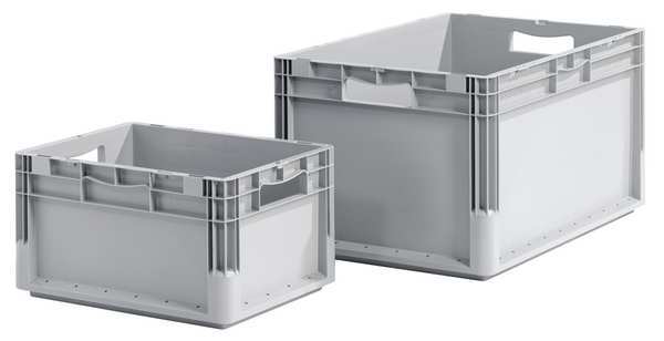 Straight Wall Container, Gray, Polypropylene, 24 in L, 16 in W, 9 in H, 1.5 cu ft Volume Capacity