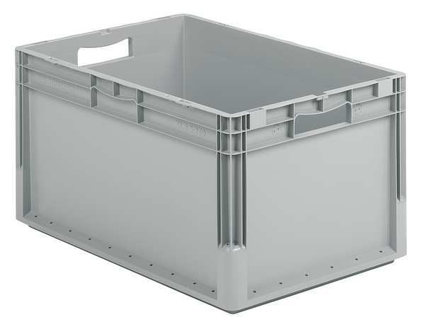 Straight Wall Container, Gray, Polypropylene, 24 in L, 16 in W, 13 in H, 2.21 cu ft Volume Capacity