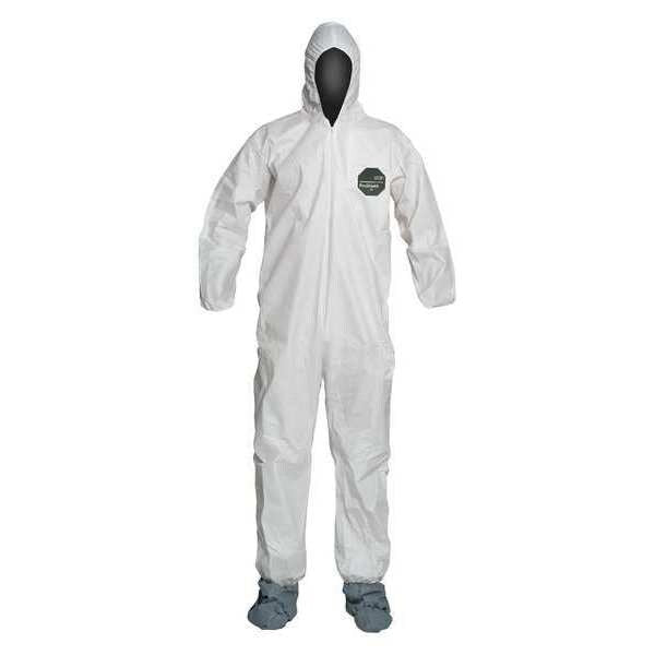 Hooded Disposable Coveralls, 25 PK, White, Microporous Film Laminate, Zipper