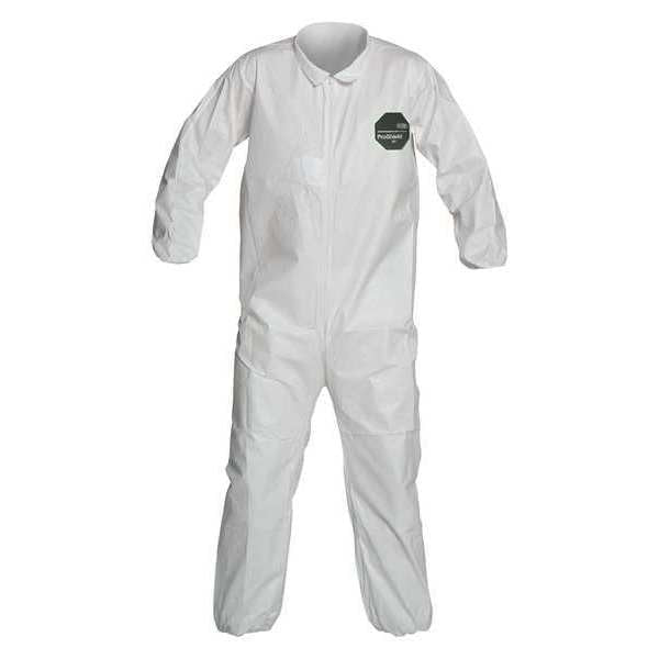 Collared Disposable Coveralls, 25 PK, White, Microporous Film Laminate, Zipper
