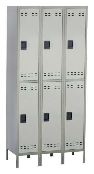 Wardrobe Locker, 36 in W, 18 in D, 78 in H, (2) Tier, (3) Wide, Gray