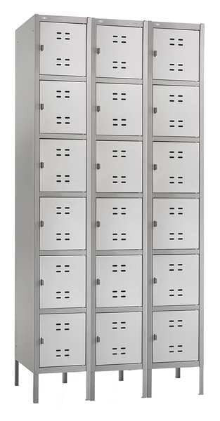 Box Locker, 36 in W, 18 in D, 78 in H, (3) Wide, (18) Openings, Gray