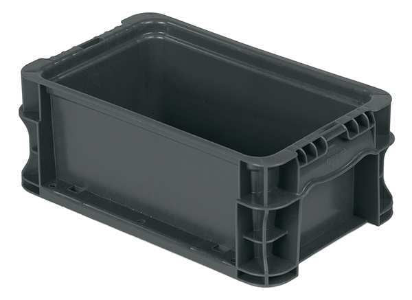 Straight Wall Container, Gray, Plastic, 12 in L, 7 2/5 in W, 5 in H, 0.13 cu ft Volume Capacity