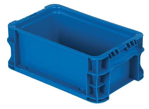 Straight Wall Container, Blue, Plastic, 12 in L, 7 2/5 in W, 5 in H, 0.13 cu ft Volume Capacity
