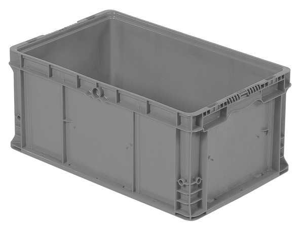 Straight Wall Container, Gray, Plastic, 24 in L, 15 in W, 11 1/2 in H, 1.78 cu ft Volume Capacity