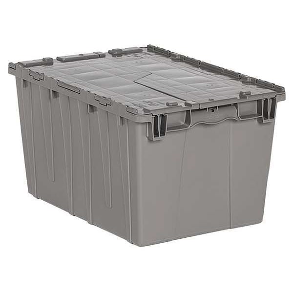 Gray Attached Lid Container, Plastic, Metal Hinge
