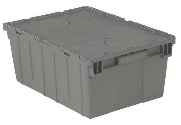 Gray Attached Lid Container, Plastic, Metal Hinge