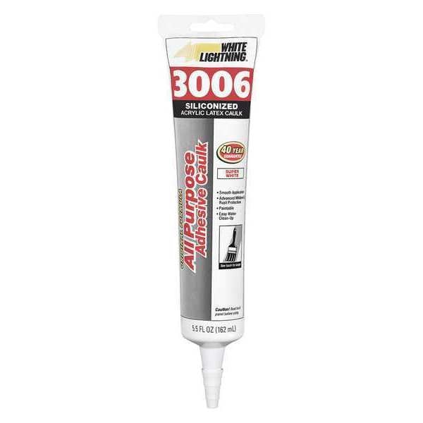 Caulk, 5.5 oz, Cartridge, White, Acrylic, Silicone Base