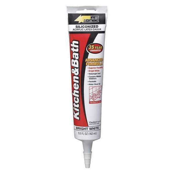Kitchen & Bath Caulk, 5.5 oz, Squeeze Tube, White, Styrene Acrylic Base