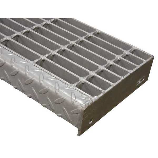 Bar Grating Stair Tread, Black Painted Steel Smooth Surface, 30 in W, 9 3/4 in D, Checker Plate