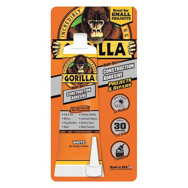 Construction Adhesive, Heavy Duty Series, White, 2.5 oz, Tube