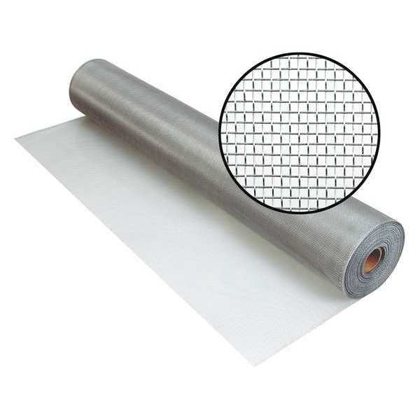 Door and Window Screen, Aluminum, 72 in W, 100 ft L, 0.01 in Wire Dia, Silver