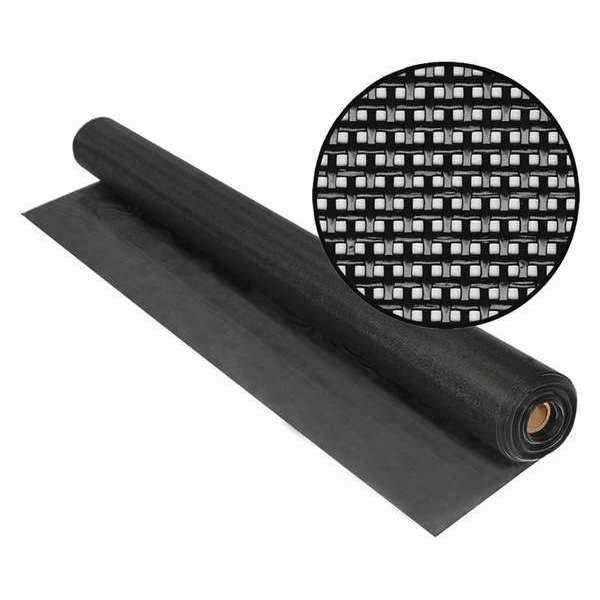 Door and Window Screen, Vinyl Coated Polyester, 36 in W, 100 ft L, 0.025 in Wire Dia, Black