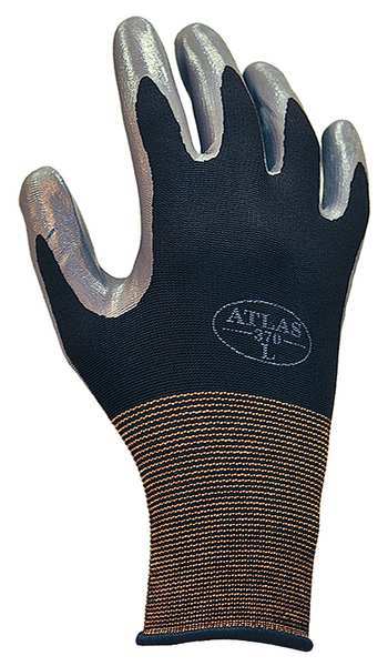 Nitrile Coated Gloves, Palm Coverage, Black/Gray, 2XL, PR