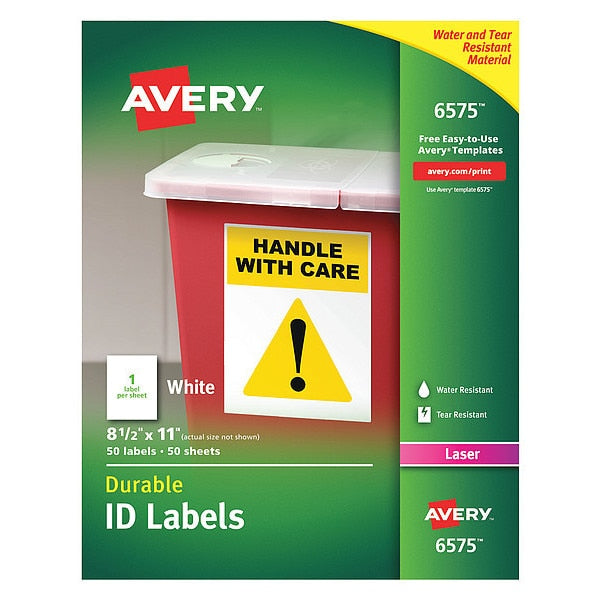 AveryÂ® White Permanent Durable ID Labels for Laser Printers 6575, 8-1/2