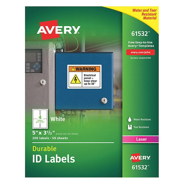 AveryÂ® Durable ID Labels with TrueBlockÂ® Technology, 61532, Laser, 5