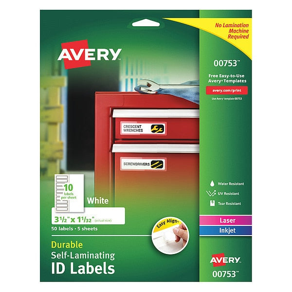 AveryÂ® Easy AlignÂ® Self-Laminating ID Labels, 00753, 3-1/2