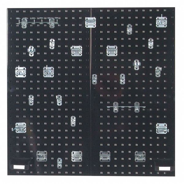 (2) 18 In. W x 36 In. H Black Steel Square Hole Pegboards 30 pc. LocHook Assortment & Hanging Bin System