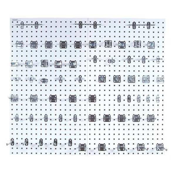 (2) 24 In. W x 42-1/2 In. H White Epoxy 18-Gauge Steel Square Hole Pegboards 63 pc. LocHook Assortment