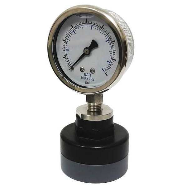 Pressure Gauge, 0 to 60 psi, 1/4 in FNPT, Stainless Steel, Silver