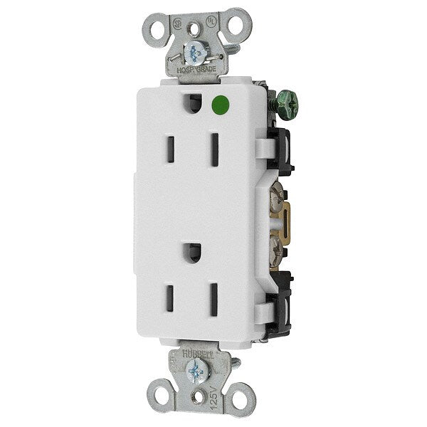 Receptacle, 15 A Amps, 125V AC, Flush Mount, Standard Duplex Outlet, 5-15R, White