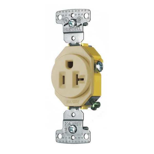 Receptacle, 20 A Amps, 125V AC, Flush Mount, Single Outlet, 5-20R, Ivory