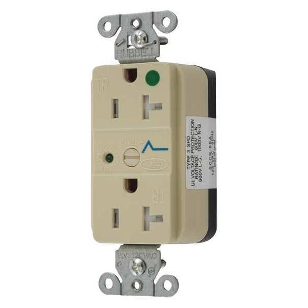 Receptacle, 20 A Amps, 125V AC, Flush Mount, Standard Duplex Outlet, 5-20R, Ivory