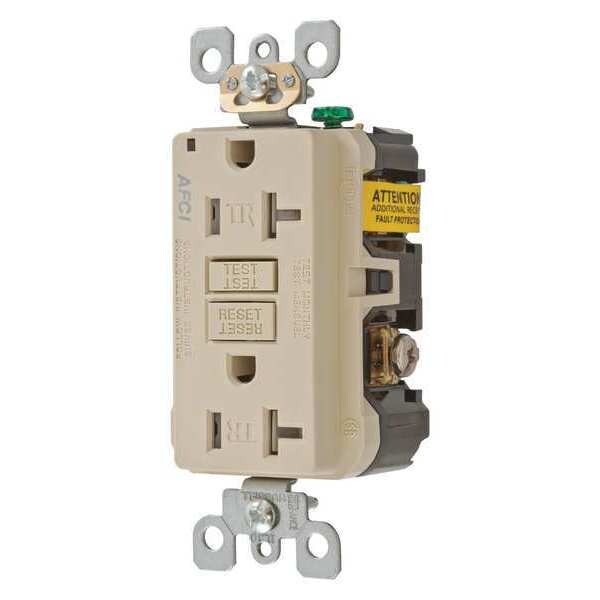 Receptacle, 20 A Amps, 125V AC, Flush Mount, Standard Duplex Outlet, 5-20R, Ivory