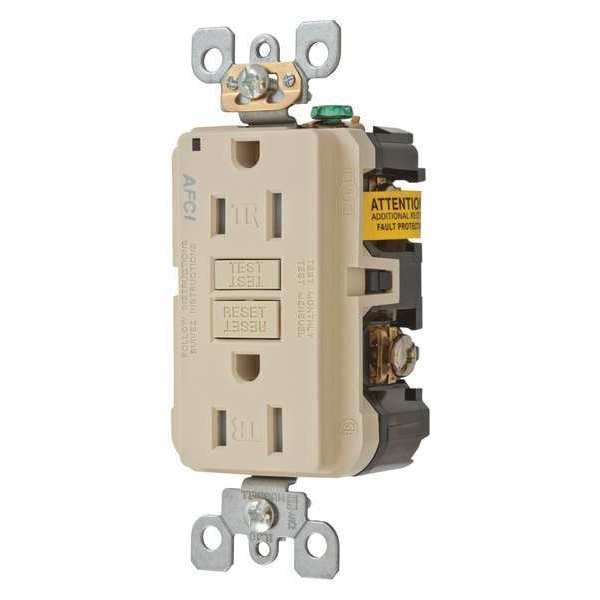 Receptacle, 15 A Amps, 125V AC, Flush Mount, Standard Duplex Outlet, 5-15R, Ivory