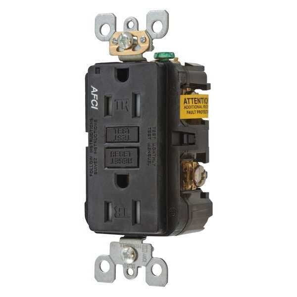 Receptacle, 15 A Amps, 125V AC, Flush Mount, Standard Duplex Outlet, 5-15R, Black