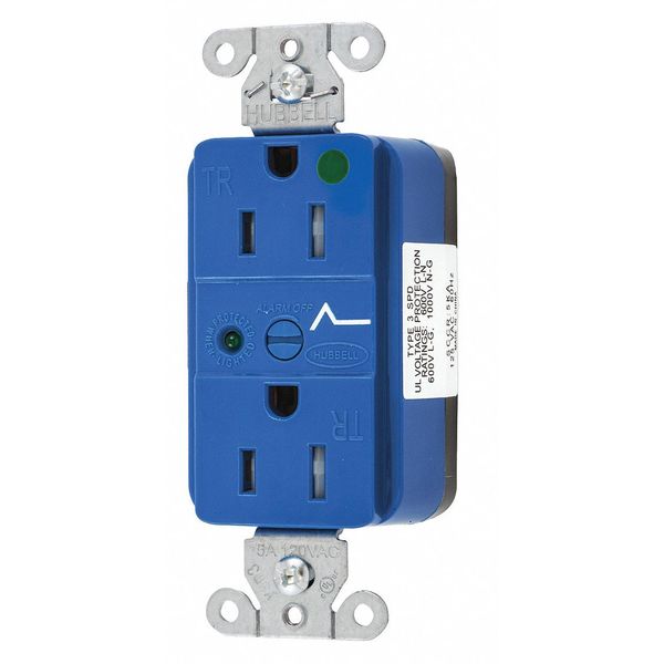 Receptacle, 15 A Amps, 125V AC, Flush Mount, Standard Duplex Outlet, 5-15R, Blue