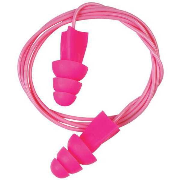 Reusable Corded Ear Plugs, Flanged Shape, 27 dB, 100 Pairs, Pink