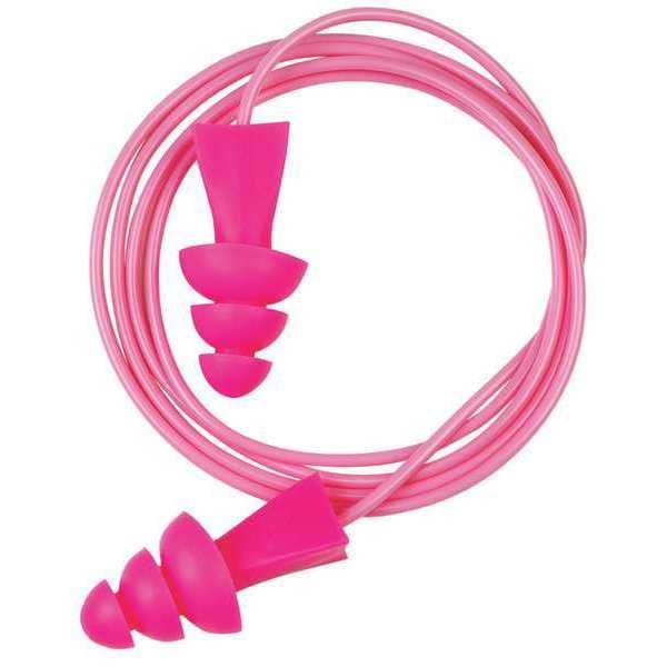 Reusable Corded Ear Plugs, Flanged Shape, 27 dB, 100 Pairs, Pink