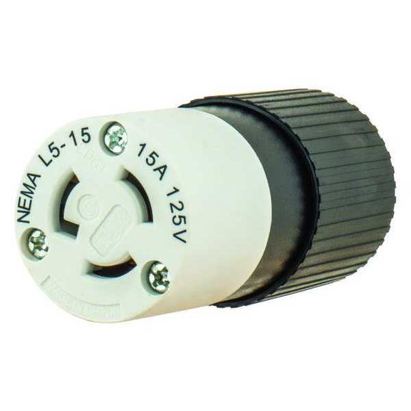 15A Locking Connector 2P 3W 125VAC L5-15R BK/WT
