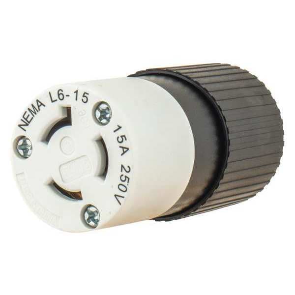 Locking Connector Black/White Nylon 15A L6-15R