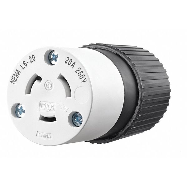 20A Locking Connector 2P 3W 250VAC L6-20R BK/WT