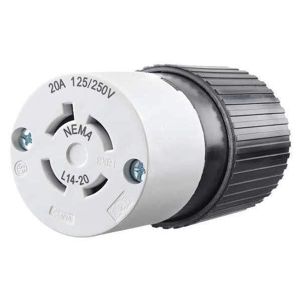 20A Locking Connector 3P 4W 125/250VAC L14-20R BK/WT