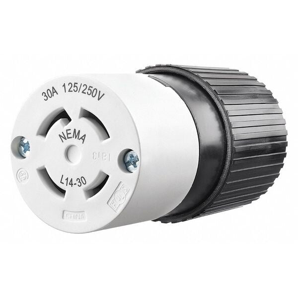 30A Locking Connector 3P 4W 125/250VAC L14-30R BK/WT