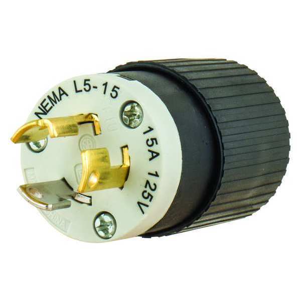Locking Plug, Black/Wht, 125VAC, 0.5 HP, 15A