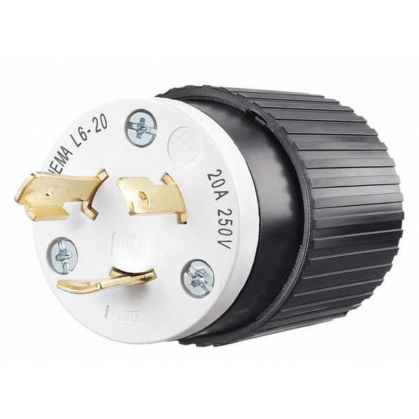 Locking Plug, Black/Wht, 250VAC, 2.0 HP, 20A