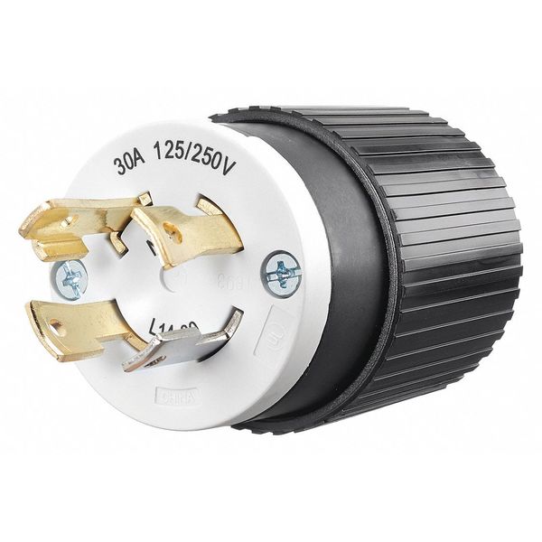 30A Locking Plug 3P 4W 125/250VAC L14-30P BK/WT