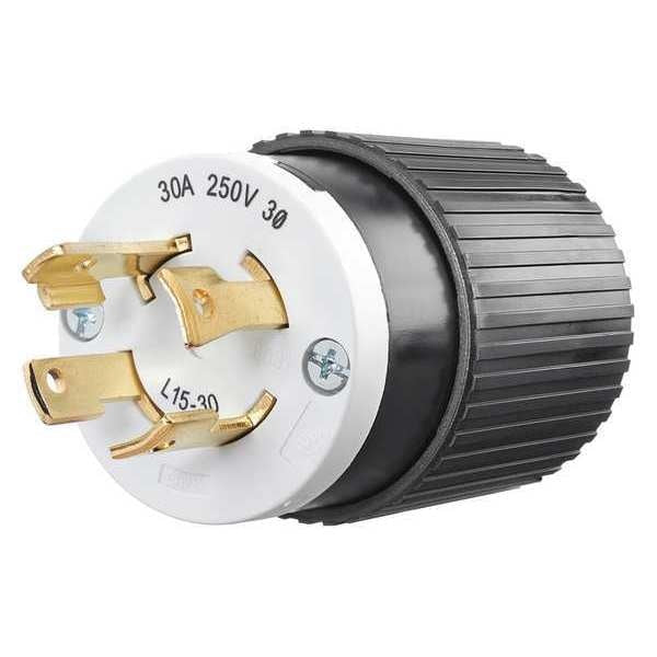 Locking Plug, Black/Wht, 250VAC, 3.0 HP, 30A
