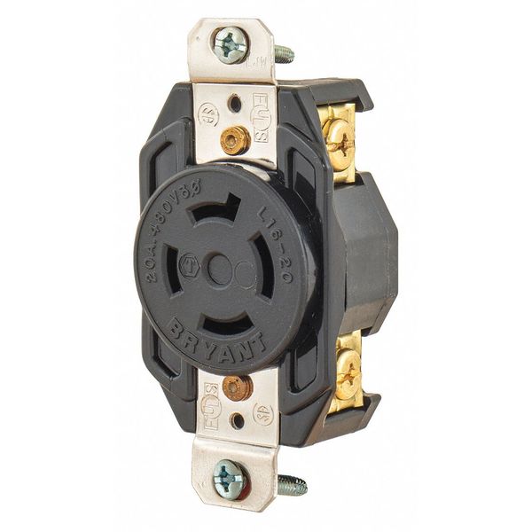 Locking Receptacle, Black, 480VAC, 5 HP, 20A