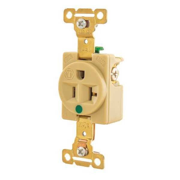 Receptacle, 20 A Amps, 125V AC, Flush Mount, Single Outlet, 5-20R, Ivory
