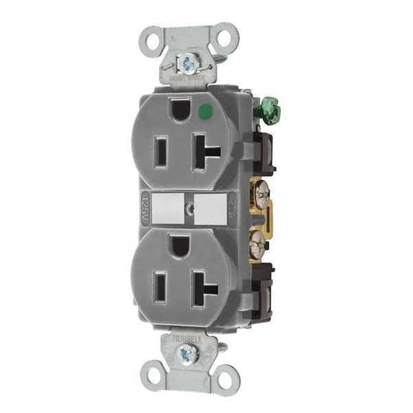 Receptacle, 20 A Amps, 125V AC, Flush Mount, Standard Duplex Outlet, 5-20R, Gray