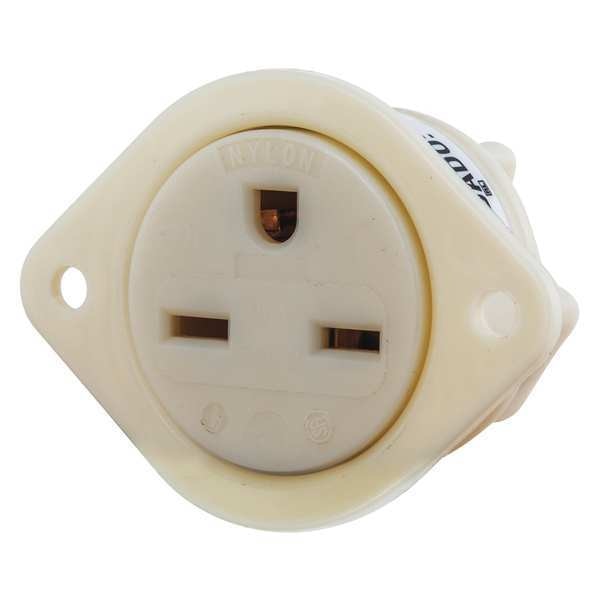 Flanged Receptacle, 15 A Amps, 250V AC, Panel Mount, Inlet Outlet, 6-15R, White