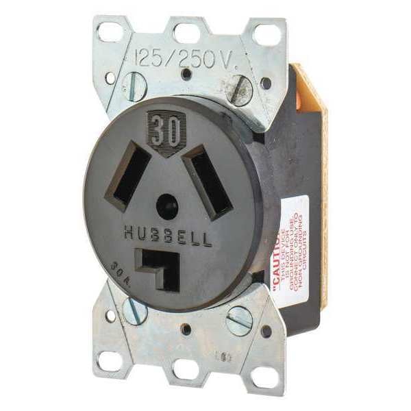 Receptacle, 30 A Amps, 125/250V AC, Flush Mount, Single Outlet, 10-30R, Black