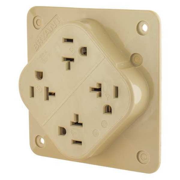Receptacle, 20 A Amps, 125V AC, Surface Mount, Quad Outlet, 5-20R, Ivory